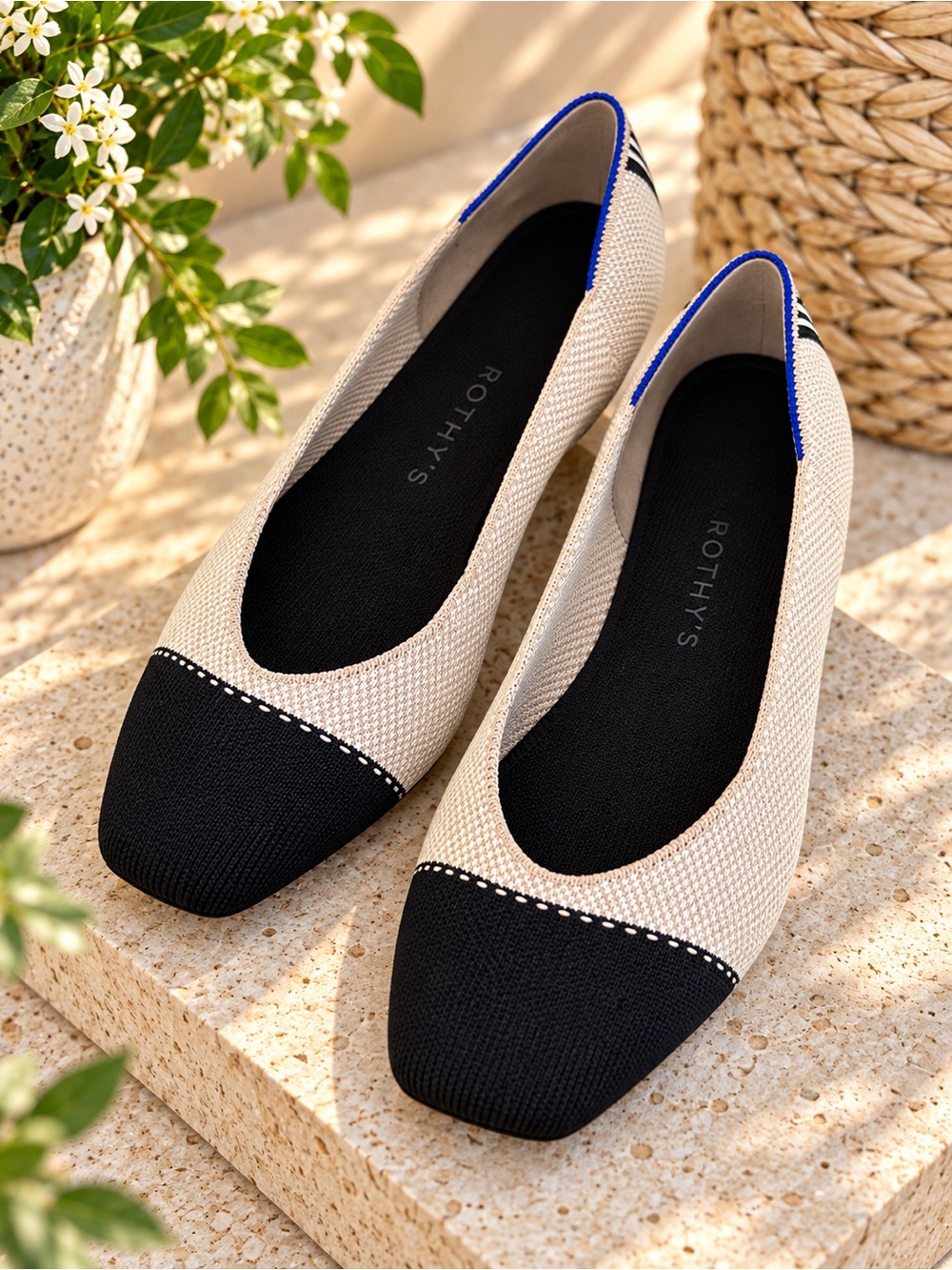 Rothy’s The Square Tuxedo Black Beige Knit Ballet Flats Women’s 9.5 old money